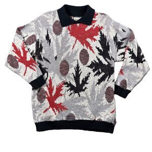 Bellocco Keneth Too Women Sweater Vintage Polo USA Made Grey Black Red Med D149
